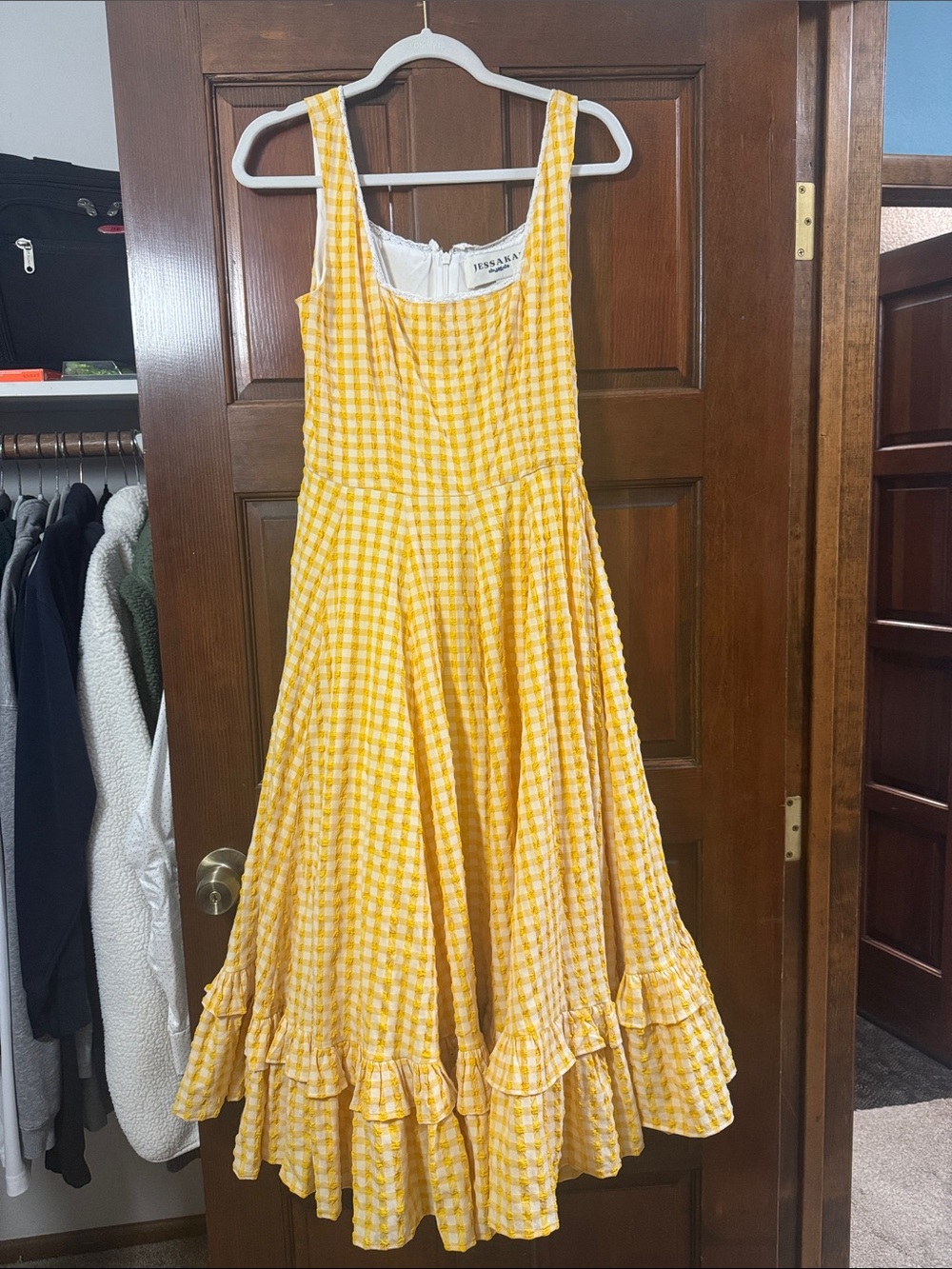 JessaKae Yellow Gingham Ruffle Hem Sundress